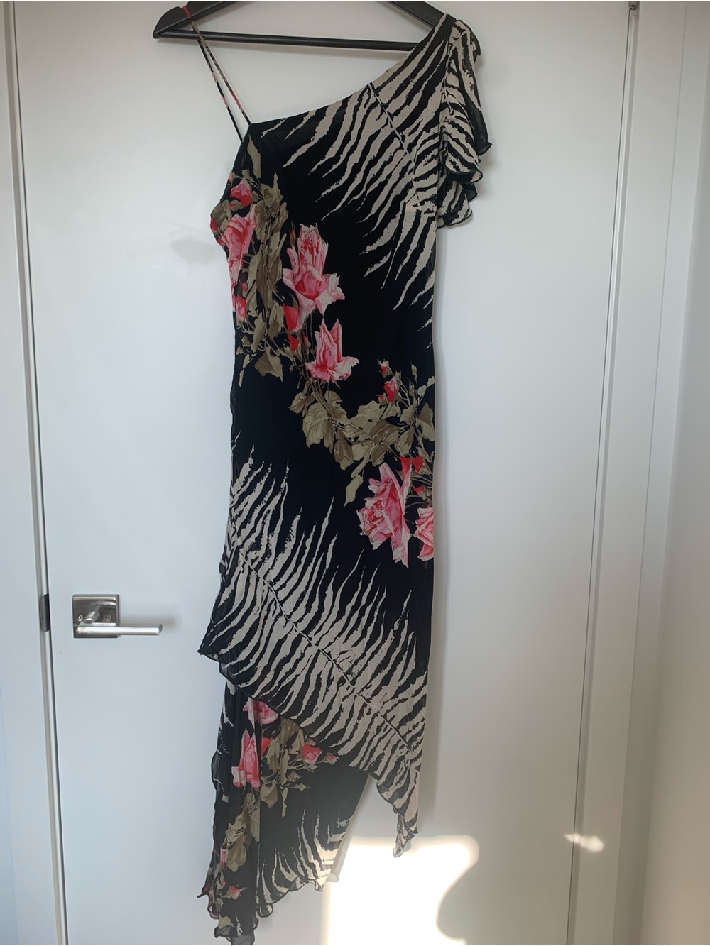 Vintage Alberto Makali Floral Print Asymmetrical Chiffon Dress